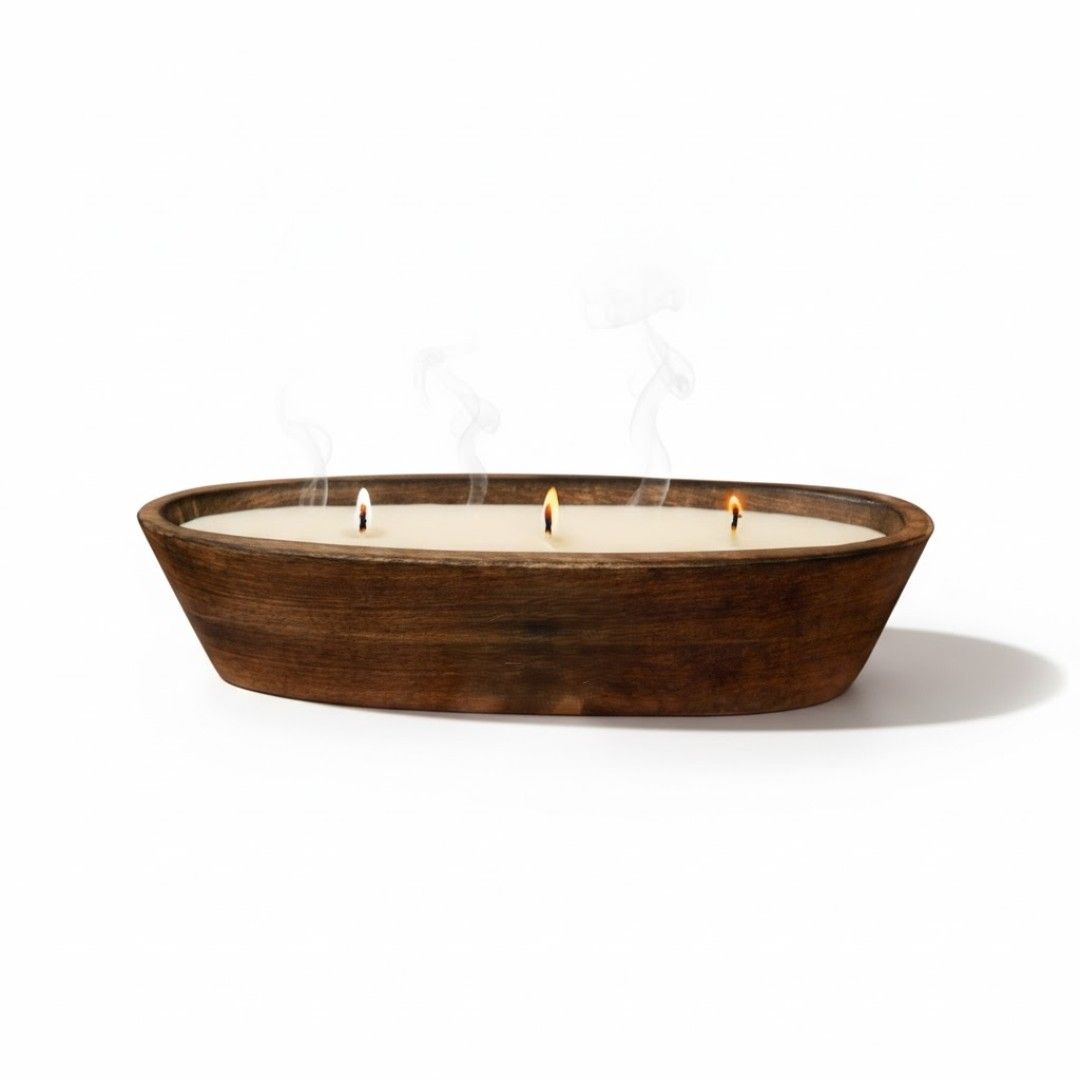 Soy Wax 3 Wick Candle in Wooden Bowl 013
